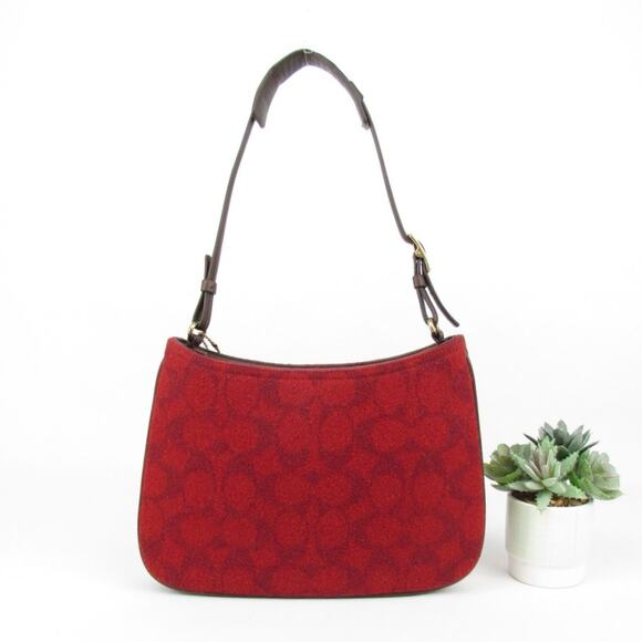 Authentic Coach Red Wool Monogram Demi Bag - Picture 2 of 10